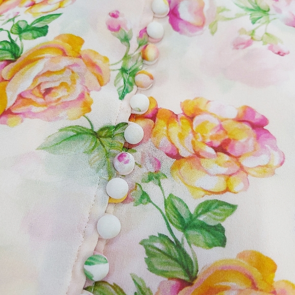 The Kooples Antique Florals Silk Puff Sleeve Slip Midi Dress - Picture 8 of 13